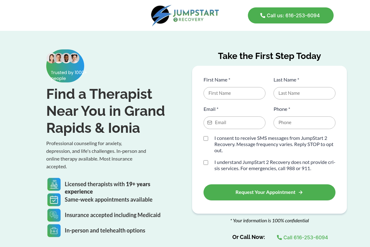 Jumpstart 2 Recovery Therapy website preview